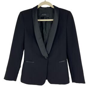 Zara Basic Collection Satin Lapel Tuxedo Blazer Black Fitted Size XS